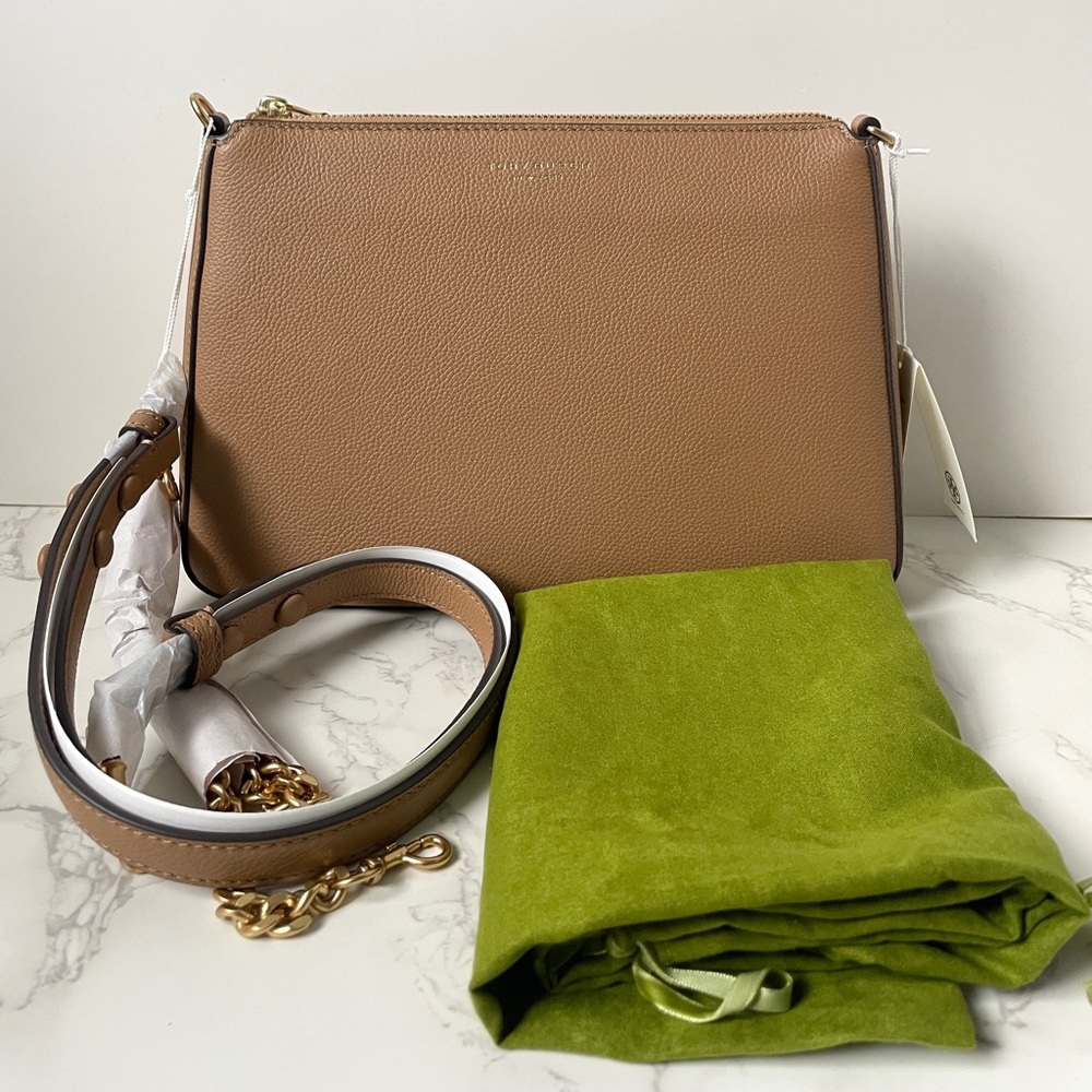 New Tory Burch Large Leather Convertible Shoulder Bag Cognac Brown - Picture 5 of 12